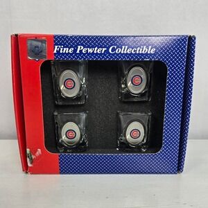 Chicago Cubs Set of 4 Collectible Pewter‎ Square Shot Glass Logo Wrigley MLB